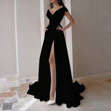 Vestido midi con volantes sin tirantes para mujer, elegante vestido de noche de unicolor, vestido de fiesta elegante en rojo, negro y blanco para uso diario - Negro - Ver 1