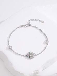 1 chiếc vòng tay thời trang cao cấp đính đá Zirconia hình hoa hướng dương cầu vồng dành cho nữ, thích hợp cho tiệc tùng và đeo hàng ngày. - Bạc - Xem 4