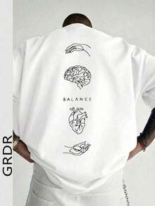 -shirt ample à manches courtes avec imprimé tendance pour hommes GRDR |   Design exquis |   Essentiel pour l'éé |   Facile à assortir, mettant en valeur votre style - Blanc - Voir 1