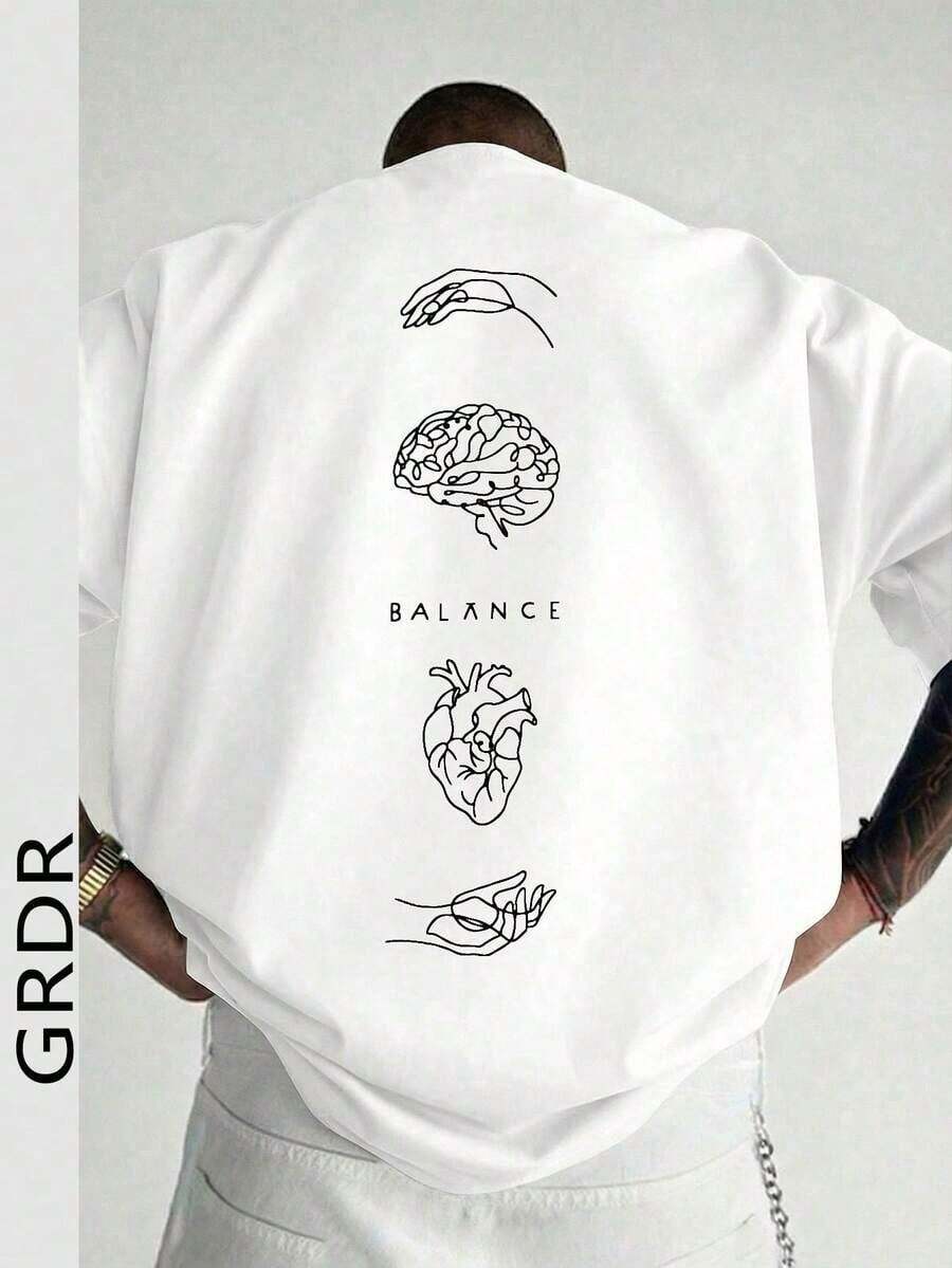 -shirt ample à manches courtes avec imprimé tendance pour hommes GRDR |   Design exquis |   Essentiel pour l'éé |   Facile à assortir, mettant en valeur votre style - Blanc - Voir 1