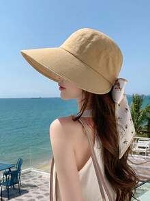 1pc Women's Large Brim Tied Back Sun Hat, Summer UV Protection Wide Brim Bucket Hat, Patchwork Bow Tie Beach Sun Hat, Suitable For Daily, Vacation, Beach, Hiking,Holiday,Travel - Multicolor - View 10