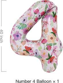 Globos de flores de 40 pulgadas con número 4 para decoración de fiesta de jardín de 4 años, accesorios para fotos de 4 años, número 4 - flor (flor 7) - Ver 7