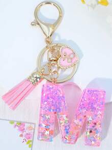 1pc Pink Letter Keychain Resin Drip Glue Butterfly Heart Pendant, Cute Gift For Women Bag/Key Chain - Baby Pink - View 36
