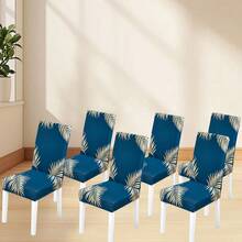 1件/4件/6件装椅套，牛奶丝面料，防滑弹力全包覆式椅套，印花羽毛图案，春、夏、秋、冬通用 - 彩色 - 查看 12