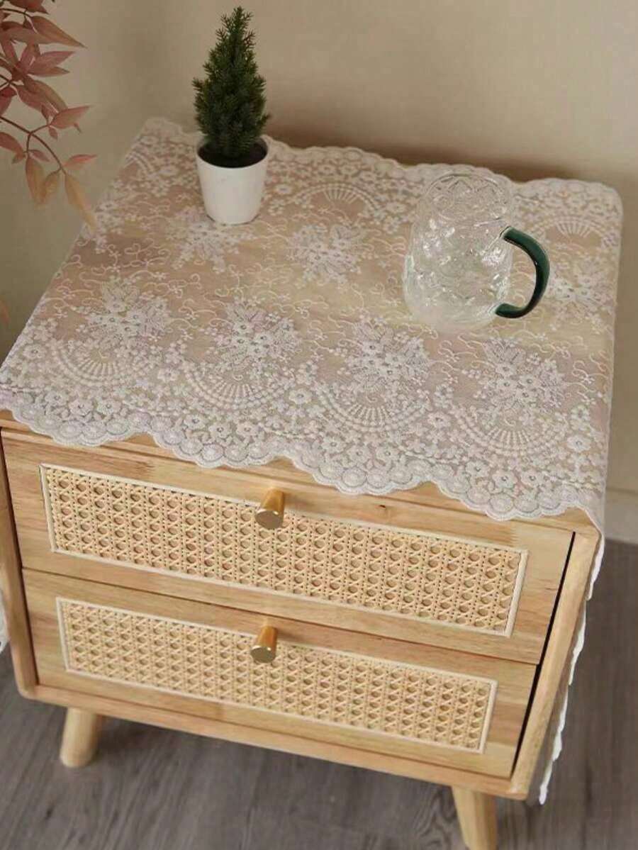 1pc French Vintage Lace Table Runner, White Embroidered Bedside Cabinet Cover, 100% Polyester Small Tablecloth, For Wedding, Home Decor, Birthday, New Year, Tea Table, Hawaii Theme - Multicolor - View 1