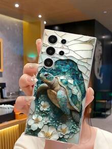 1个孵化蓝海龟与花朵图案软壳手机壳，兼容华为荣耀、Galaxy A04e/12/A13/A14/A34/A50/A52/A53/A54/S21/S22/S23/S24/S25/S25Ultra/S25FE/S26/S26 Plus/S26 Ultra/S26 Edge、6A/7A/8A、12T/13T/15T/15T Pro（国际版） - 無色 - 查看 4