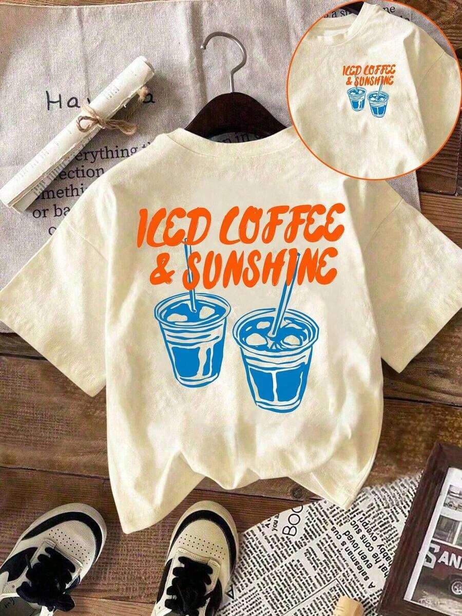 Spring/Summer Local. Women's Blouses, Women's T-Shirts. 180g (S-XXXL) Women's Short-Sleeved Letter Print Round Neck T-Shirt, Modern And Versatile For Everyday Wear. - 杏子 4 - 查看 1