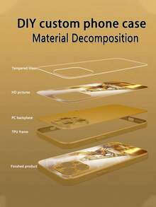 1pc Customizable Luxury Gold Eagle Letter Pattern Phone Case, Tempered Glass + TPU Soft Edge Material, Suitable For Samsung S26Ultra/S25Plus/S24 Series And Apple 17ProMax/16ProMax/15Pro/14Plus/13Pro/12ProMax/11/XsMax/8/7/6Plus, Can Be Used As Birthday Gift, Gift For Girlfriend/Boyfriend Or Self-Use - Gold - View 6