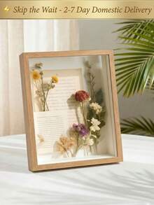 1pc 8x10 Wooden Shadow Box Frame For Dried Flowers, 3D Deep Display Case For Bouquets, Specimens & Memorabilia, Rustic Wood Color Photo Frame For Tabletop & Wall Decor, Wedding Keepsake & Graduation Medals Holder, Decorative Floating Picture Frame For Crafts, DIY Gift - 1PC - View 1