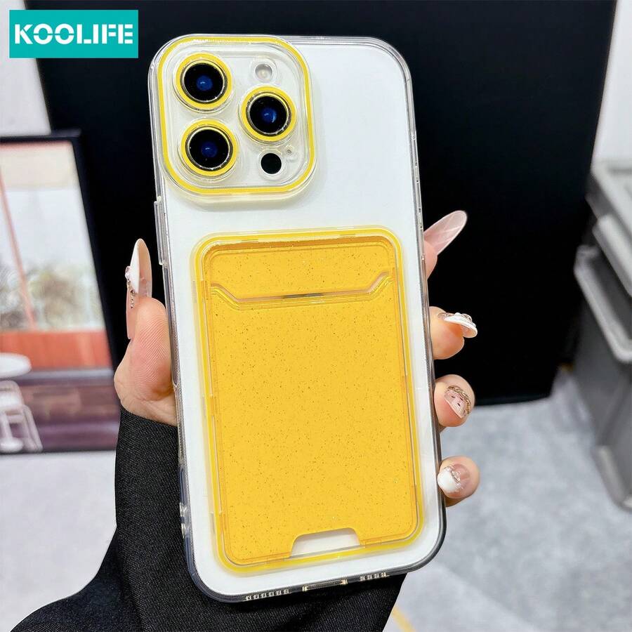 Koolife 1件裝黃色透明卡槽手機殼，適用於 iPhone 11 12 13 14 15 16 17 Pro Max Plus，精確鏡頭保護超薄透明手機殼，極簡高品質設計，適合作為節日禮物