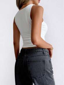 Women Casual Comfortable Base Layer Tight White Tank Top,Casual - trắng - Xem 2