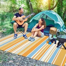 Striped Outdoor Area Rug, Waterproof Outdoor Rug,Reversible Outdoor Rugs, Patio Plastic UV Resistant Garden Rug, Plastic Straw Rug With Portable Bag For Front Door, Kitchen, Entryway, Patio, Porch - Blue/Orange/Yellow/White-9*12ft(274*366cm) - View 2
