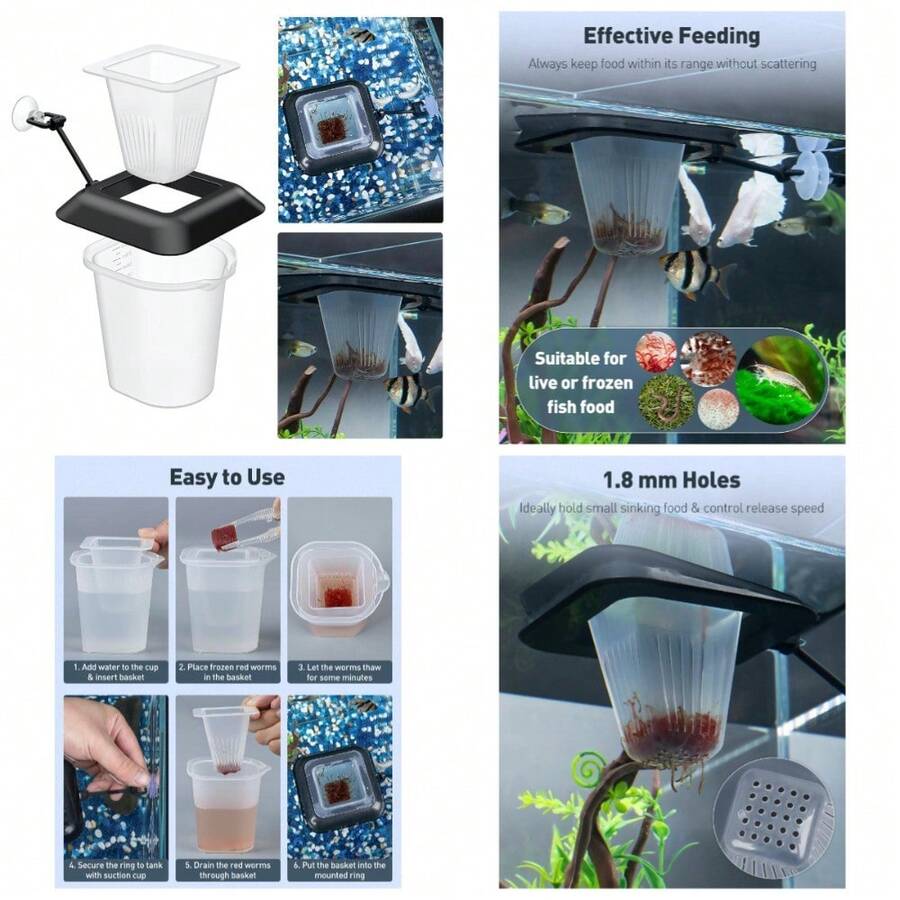 Floating Aquarium Bloodworm Feeder Cup With Suction Cup Multipurpose Fish Food Holder And Measurer For Fish Tanks - 1 - View 1