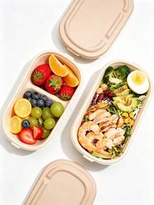 10 pièces/5 pièces/1 pièce Boîtes alimentaires avec couvercles - Boîtes à emporter en pulpe de canne à sucre, boîtes à déjeuner compostables, micro-ondes et congélateur, pratiques pour transporter les repas. Ces boîtes jetables pour micro-ondes peuvent être réchauffées et congelées en toute sans déformation ni rejet de substances toxiques. - Nude - Voir 3