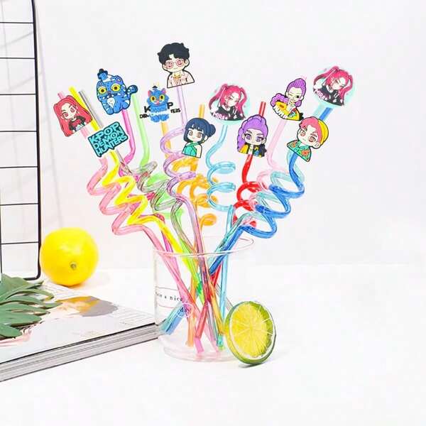 Hasbro Anime Mädchen gebogene Strohhalme, Cartoon Charakter Party Deko Strohhalme, wiederverwendbare Plastik Trinkhalme für Sommerfeste, Geburtstage & täglichen Gebrauch