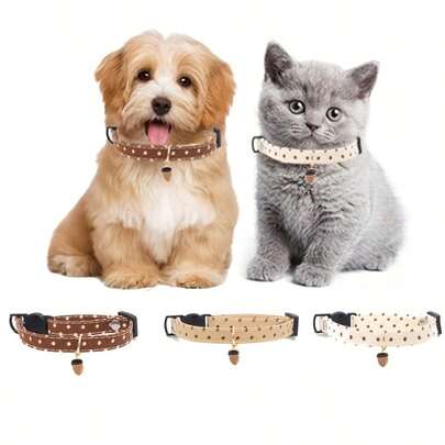 1 chiếc vòng cổ cho thú cưng thiết kế chấm bi cổ điển, màu nâu, cà phê, trắng, phù hợp cho mùa hè, đông, thu, xuân, thích hợp cho chó và mèo nhỏ, mềm mại, có thể điều chỉnh với khóa an toàn bằng nhựa đen, sử dụng trong nhà và ngoài trời, phụ kiện cho thú cưng.