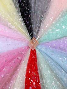 1pc Iridescent Butterfly Mesh Veil Headpiece, Photography Backdrop Cloth, Tulle Skirt Fabric With Foil Butterfly Print - Black - View 6
