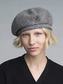 Kangol Hats From South Korea - Kangaroo Beanie, Beret For Winter, Woolen Warm Hat, Korean Version Beanie For Women, Artist Hat E6TX - Màu xám đen - Xem 4
