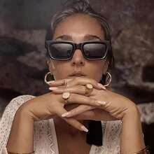 Small Square Frame Concave Wide Leg Glasses Retro Small Frame European And American Glasses Elegant Light Luxury Fashion   Women Street Photography Catwalk - 黑色 - 查看 6