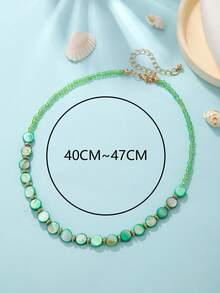 1pc Natural Color Beaded Necklace, Suitable For Women's Daily And Vacation Wear - Green - View 10