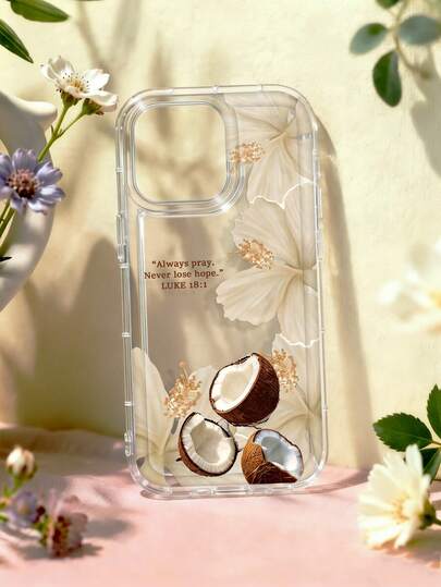 Clear Coconut Flower Pattern Print Phone Case, Bible Verse LUKE 18:1, Transparent Shockproof Cover Compatible With IPhone 13/15/16/17pro/17/14/17/15pro/15 Plus/15 Promax/7plus/8plus/X/Xs Max/Xr/11pro/12pro/13pro/14pro/12mini/13mini/11promax/12promax/13promax/14promax/14plus/17pro Max/17Air/6/6s Plus/7/8/16Pro/16plus/16promax/Se2/17promax&Compatible With Samsung Galaxy/A54/A14/A12/A13/A15/A32/A33/A24/A52S/S20/S21/S22/S23/S24/S23Plus/S24ultra/S25/A15/A33/A23/A07/A17/S26/A56/A57