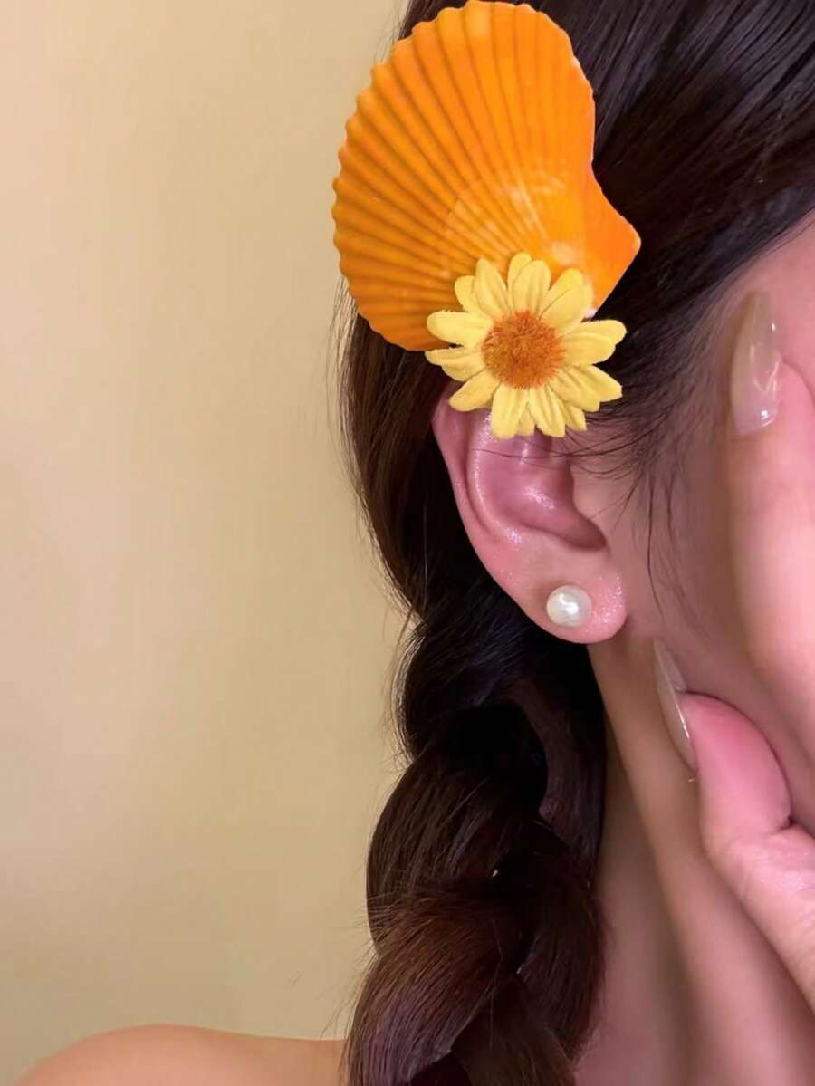 1/4 Peças Grampos de Cabelo com Conchas Marítimas e Margaridas em Estilo Boêmio Fashionista, Fresco e Doce para o Verão na Praia, Acessórios Versáteis e Energéticos, Adequados para Viagens e Uso Externo (Conchas Naturais Podem Ter Pequenas Imperfeições), Festival, Festa - Multicolorido - Visão 1
