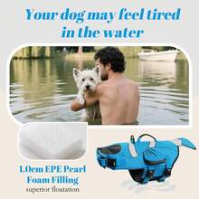 Chaleco salvavidas para perros grande/mediano/pequeño, chaleco de natación ajustable resistente al desgarro con asa de rescate, chaleco salvavidas de alta visibilidad y alta flotabilidad para nadar, navegar, playa, piscina y otras actividades acuáticas, diseño lindo de pez payaso - Azul - Ver 6