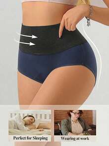 3 piezas Ropa interior femenina de talla grande con cintura alta reutilizable para el período, a prueba de fugas y transpirable para uso diario - Azul - Ver 4