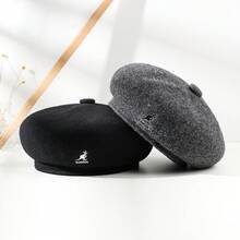Kangol Hats From South Korea - Kangaroo Beanie, Beret For Winter, Woolen Warm Hat, Korean Version Beanie For Women, Artist Hat E6TX - Màu xám đen - Xem 3