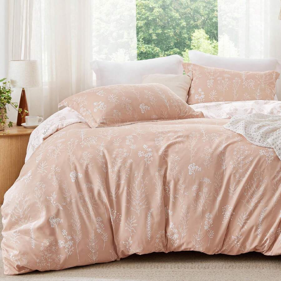Bedsure Mother's Day Floral Comforter Set, Cute Floral Bedding, 1 Soft Reversible Botanical Flowers Comforter And 1/2 Pillow Shams, For Spring Decor, Wedding Decor, Easter Decor, Room Decor, Home Decor - Dusty Pink - View 1