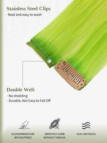 DNE HAIR 18英吋 3片裝 100%真髮彩色夾式接髮 綠色隱形直髮 彩色挑染髮束 女士/女孩用 彩虹髮束 - SGreen - 查看 2