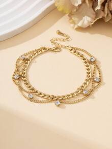1pc Summer Chic Luxurious Bohemian Style Sparkling Tassel Pendant Anklet For Women - Yellow Gold - View 3