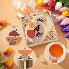 8 pezzi Set di sottobicchieri con motivo vegetale semplice per pittura diamantata fai-da-te con rastrelliera di stoccaggio, superficie diamantata luminosa e rotonda, adesione salda con tutti gli strumenti, facile per i principianti, artigianato per sollievo dallo stress, regalo per Capodanno, San Valentino, Natale, Festa del Papà, decorazione per la casa per famiglia, amici, insegnanti - Multicolore - Visualizzare 3