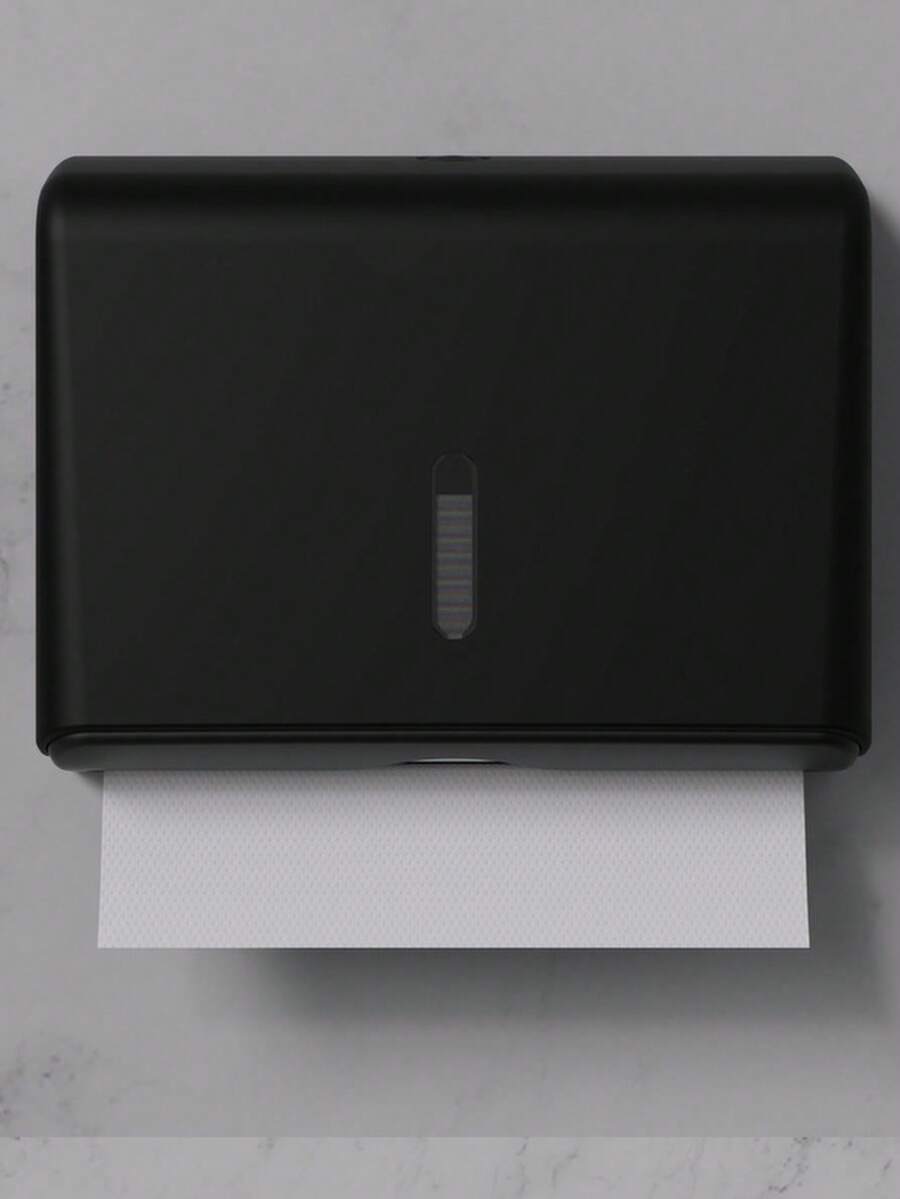 1pc Large Capacity 200+ Tissue Box, Includes Punching Installation And No-Drill Installation Accessories, High-Hardness Plastic Material, Wall-Mounted Paper Towel Holder For Commercial Bathroom, Waterproof Tissue Box, Hotel/Kitchen Big Capacity Paper Towel Rack, Multiple Colors Available - Black - View 1