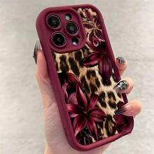 Cheetah, Leopard Print Burgundy Sexy Leopard Print & Vintage Floral Thick Anti-Drop Phone Case, Compatible With Iphone 11 12 13 14 15 16, 13 Pro Max, 16 Plus, XR, 7, 8 Plus, 17 Pro Max, 15 Pro Max And Other Models - Burgundy - View 7