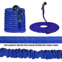可伸缩花园水管，3倍柔性可伸缩魔法水管，带7种喷水模式喷嘴，3/4英寸和1/2英寸接头，适用于浇水、清洗和清洁 - 多色 - 查看 10