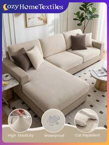 1pc Waterproof Beige Multifunctional Velvet Anti-Slip Sofa Cover, Minimalist Modern Style, Soft & Skin-Friendly, Pet-Proof, Suitable For Single/Double/Three-Seat Sofa, L-Shaped Sofa, All Season - Beige - View 8