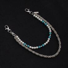 New Double-Layer Chain With Turquoise Pearls, Jeans Chain, Men's Western Accessories, Waist Chain,-Hop Accessories - Silver - View 2