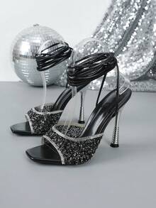 Giày sandal cao gót mũi vuông, kiểu dáng thời trang cho mùa xuân/hè. - màu đen - Xem 14