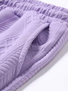 Men's Summer Solid Color Short Sleeve Shirt And Drawstring Shorts Casual Set - Purple - View 7