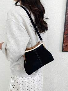 New Retro PU Material Handbag, Detachable Women's Shoulder Bag With Buckle Wallet - Black - View 3