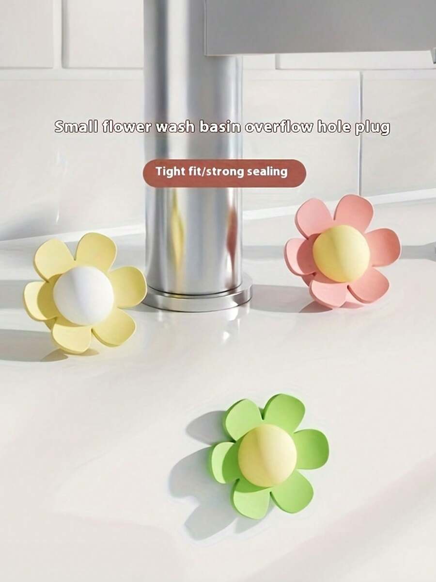 Silicone Sink Overflow Plug - Flower Shaped Overflow Plug, Flower Shaped Silicone Overflow Plug, Silicone Sink Plug - Flower Shaped, Easy To Install, Suitable For Kitchen And Bathroom Sinks, Prevents Water Overflow And Clogging Kitchen Supplies Kitchen Accessories Kitchen Tools