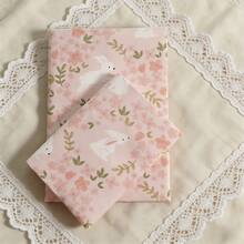 Adjustable Fabric Book Cover, Cute Pink Rabbit & Ditsy Floral Washable Anti-Scratch Notebook/Planner Protective Case, Fits A5/A6 Size - Flower Rabbit - View 11