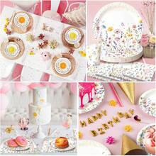 Juego de 202 decoraciones de fiesta de flores silvestres con pancartas, globos, platos, tazas, servilletas, manteles y cubiertos, suministros de cumpleaños florales para 24 invitados - 1 - Ver 4