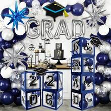 raciones de graduación Clase de 2026, globos azules y negros con remolino colgante, bandera de We are So Proud of You, suministros para fiesta - Azul y Plateado - Ver 3
