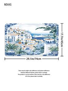 1/3/4件套蓝白希腊岛屿防水浴室帘,地中海沿海小镇浴帘,防滑垫,马桶盖套,U型地垫,适用于家居/卧室/客厅/家用物品 - A - 查看 9