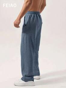 Men's Retro Drawstring Casual Pants, Suitable For All Seasons, Autumn/Winter, With Thin Fleece Lining - Dusty Blue - View 6