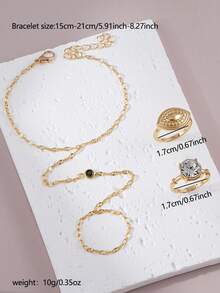 3件套镶钻戒指和指链套装，适合女性日常、约会、音乐节、派对等场合搭配。 - 金黃色 - 查看 2