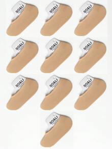 10 Pairs Women's Solid Color Minimalist Breathable Boat Socks, Suitable For Daily Wear - Camel - View 4