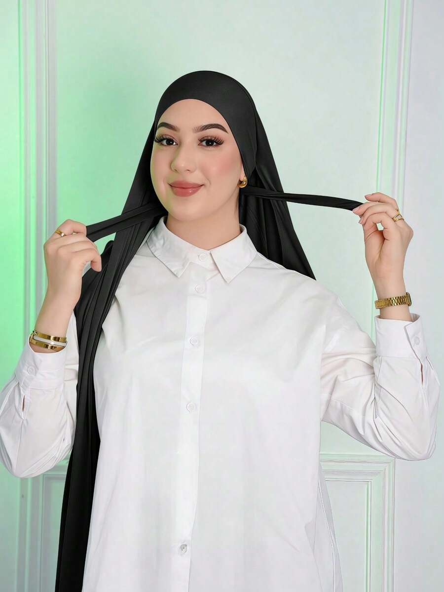1 chiếc khăn trùm đầu Hijab buộc dây phía sau bằng vải jersey mềm mại, thoáng khí, chống xù lông – Khăn trùm đầu thoải mái hàng ngày cho mọi mùa, dễ mặc và tạo kiểu, vật dụng cần thiết khi đi du lịch.